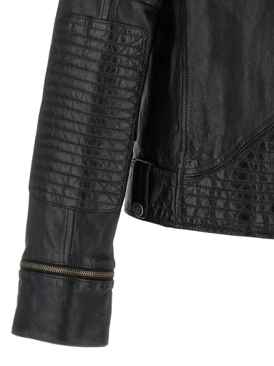 Golden Goose Leather Jacket With Zip Fastening And Pockets In Black