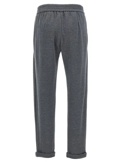 Brunello Cucinelli Comfort Cotton And Silk Wide Pantss In Gray