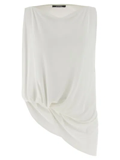 Jacquemus Le Haut Peplo White Top With Square Neck And Cut-out On The Side In Viscose Blend Woman In White