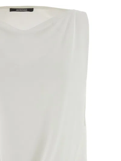 Jacquemus Le Haut Peplo White Top With Square Neck And Cut-out On The Side In Viscose Blend Woman In White