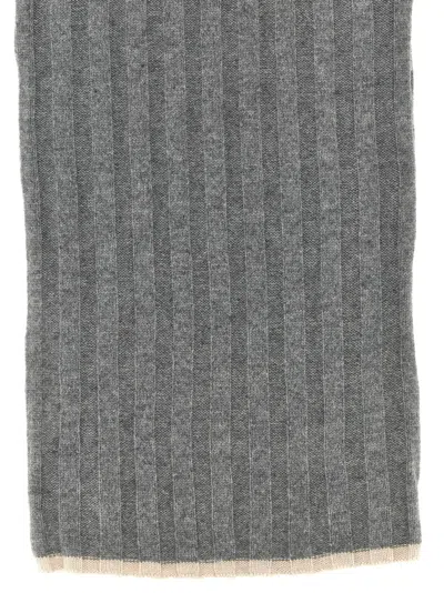 Brunello Cucinelli Ribbed Rectangular Wallet Scarf With Contrasting Edge In Gray