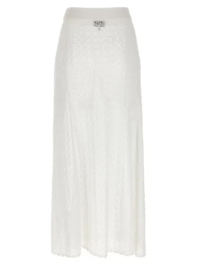 Ganni Shiny Pointelle Knit Skirts White In White