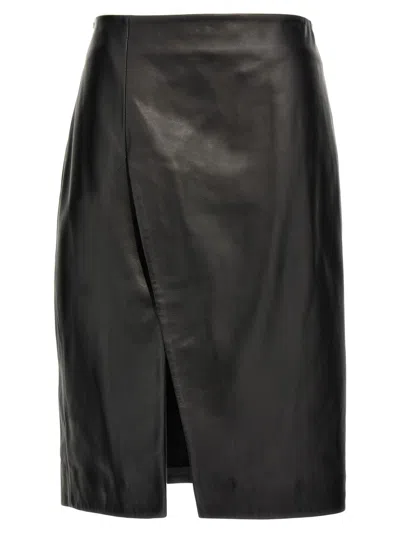 Loulou Studio Leather Midi Skirt In Black
