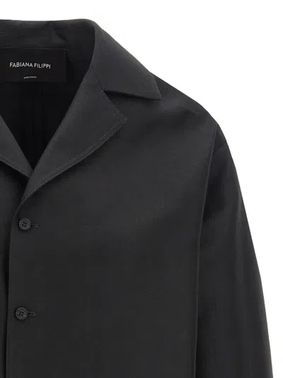 Fabiana Filippi Silk Blend Wide Blazer With V-neck Collar In Black
