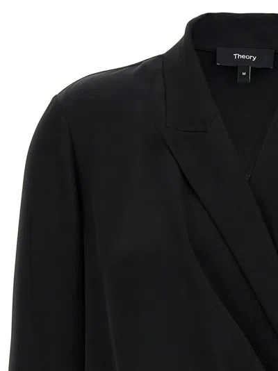 Theory Black Blouse With Peak Revers And Crossover Neck In Black
