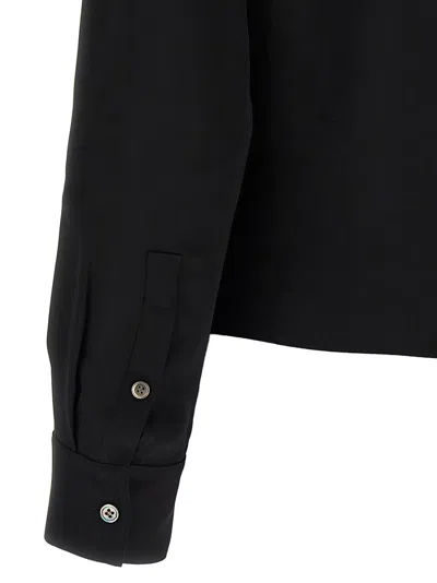 Theory Black Blouse With Peak Revers And Crossover Neck In Black