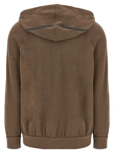 Brunello Cucinelli Brown Sweatshirt With Fixed Hood And Monil Detail On The Sleeve
