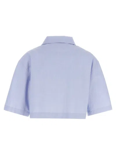 Givenchy Cropped Cotton Shirt With Embroidered Logo In Blue