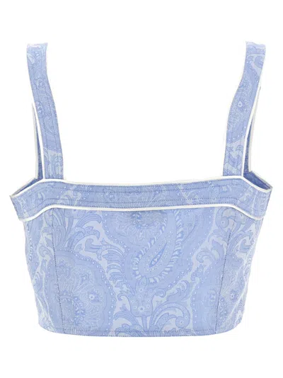 Etro Paisley Print Button Detail Cropped Top In Blue