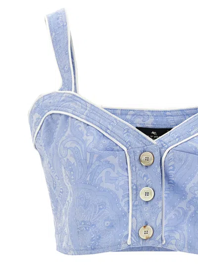 Etro Paisley Print Button Detail Cropped Top In Blue
