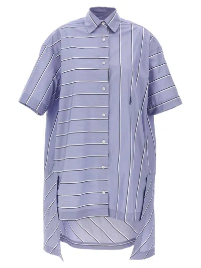 Jw Anderson J. W. Anderson Patchwork Cotton Shirt Dress With Asymmetric Hem In Blue