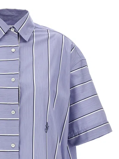 Jw Anderson J. W. Anderson Patchwork Cotton Shirt Dress With Asymmetric Hem In Blue
