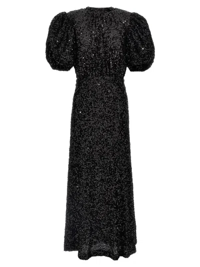 Rotate Birger Christensen All-over Sequin-embellished Midi Dress With Ribbon Fastening In Black