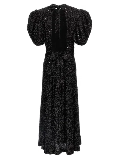 Rotate Birger Christensen All-over Sequin-embellished Midi Dress With Ribbon Fastening In Black