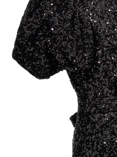 Rotate Birger Christensen All-over Sequin-embellished Midi Dress With Ribbon Fastening In Black