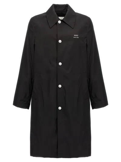 Ami Alexandre Mattiussi Ami Paris Black Coat With Classic Collar And Front Button Closure In Cotton Blend Man In Black