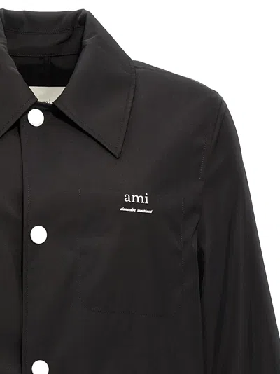 Ami Alexandre Mattiussi Ami Paris Black Coat With Classic Collar And Front Button Closure In Cotton Blend Man In Black