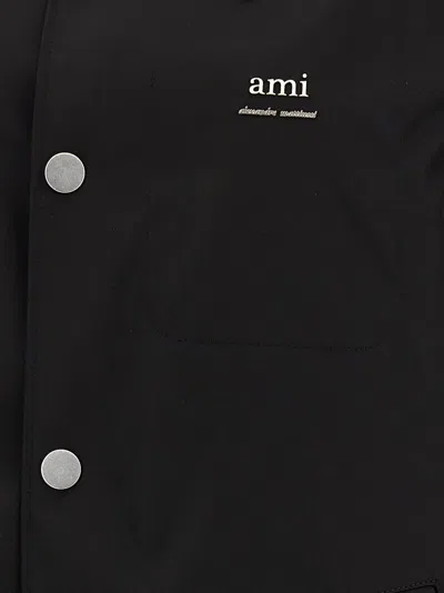 Ami Alexandre Mattiussi Ami Paris Black Coat With Classic Collar And Front Button Closure In Cotton Blend Man In Black