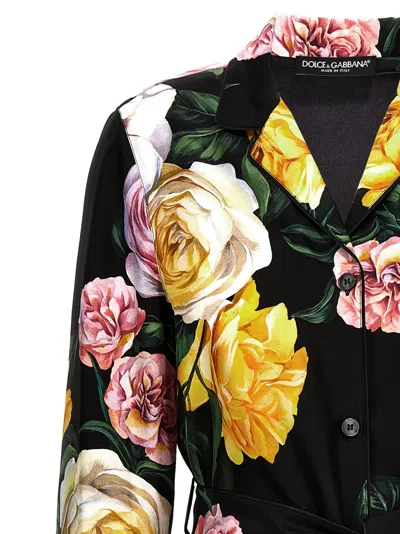 Dolce & Gabbana Floral Print Silk Twill Pajama Shirt In Multi