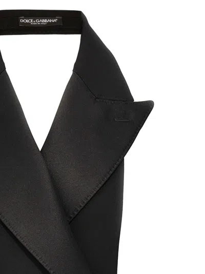 Dolce & Gabbana Black Double-breasted Vest With Rear Cut-out In Silk And Wool Woman In Black