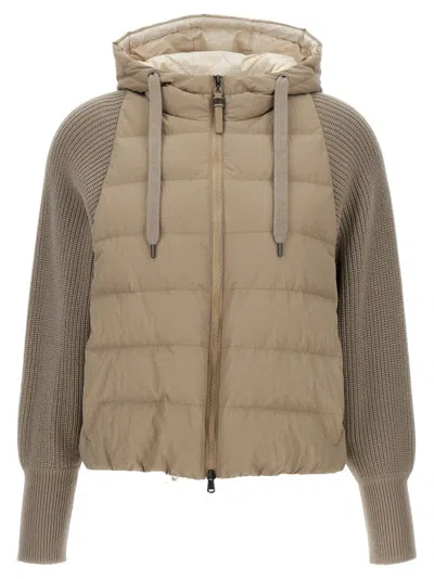 Brunello Cucinelli Two-material Puffer Jacket Casual Jackets And Parka Beige