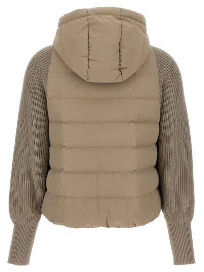 Brunello Cucinelli Two-material Puffer Jacket Casual Jackets And Parka Beige