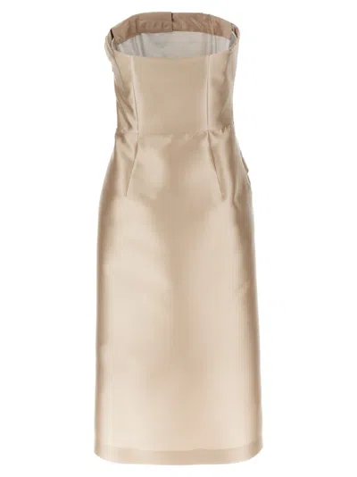 Alberta Ferretti Beige Mikado Longuette Dress In Neutral