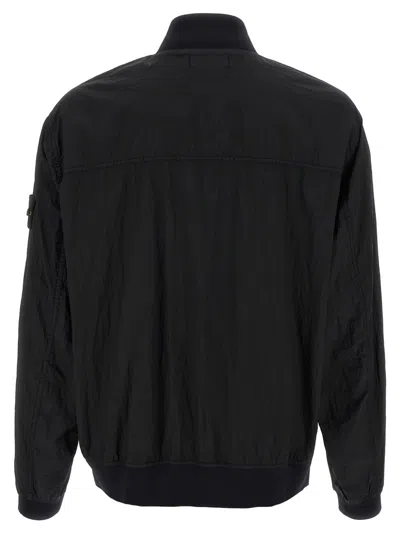 Stone Island Black Bomber Jacket With Front Zip Closure And Logo Patch On The Sleeve In Tech Fabric Man In Black