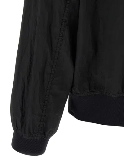 Stone Island Black Bomber Jacket With Front Zip Closure And Logo Patch On The Sleeve In Tech Fabric Man In Black