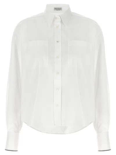 Brunello Cucinelli White Shirt With Classic Collar And Front Pockets In White
