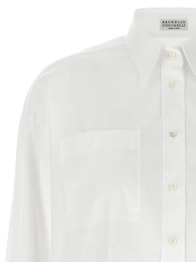 Brunello Cucinelli White Shirt With Classic Collar And Front Pockets In White