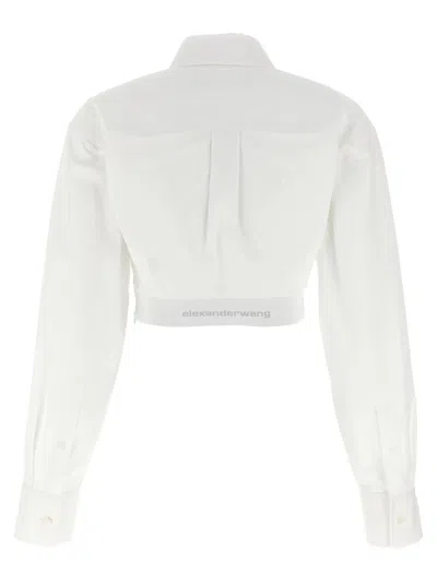 Alexander Wang Cropped Cotton Shirt With Elastic Logo Hem In White