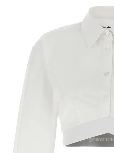 Alexander Wang Cropped Cotton Shirt With Elastic Logo Hem In White