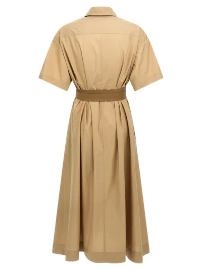 Brunello Cucinelli Cotton Poplin Chemiser Dress With Adjustable Belt In Neutral