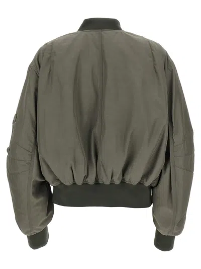 Attico Grey Bomber Jacket With Front Zip Closure And One Zipped Pocket On The Sleeve In Tech Fabric Woman In Green