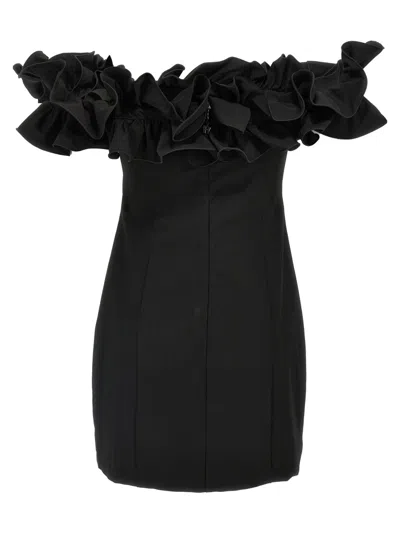 Rotate Birger Christensen Black Dress With Ruffle Decorations And Ruffle Details In Tech Fabric Woman In Black