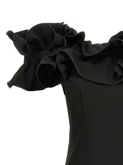 Rotate Birger Christensen Black Dress With Ruffle Decorations And Ruffle Details In Tech Fabric Woman In Black