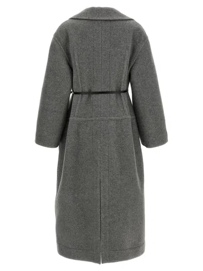 Jil Sander Single-breasted Belted Coat In Gray