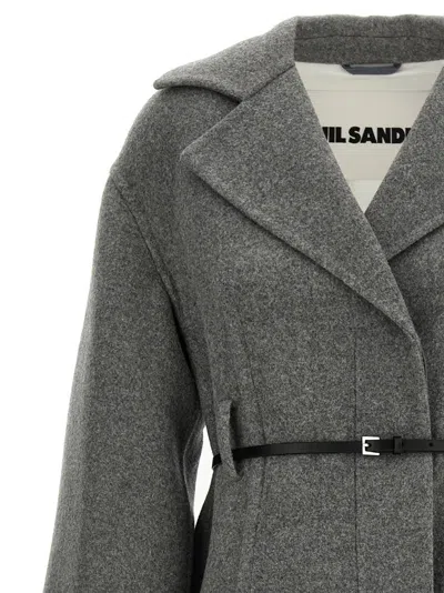 Jil Sander Single-breasted Belted Coat In Gray