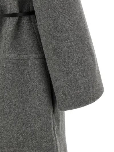Jil Sander Single-breasted Belted Coat In Gray