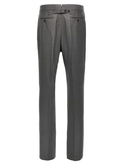 Thom Browne Backstrap Cropped Tailored Trousers In Gray