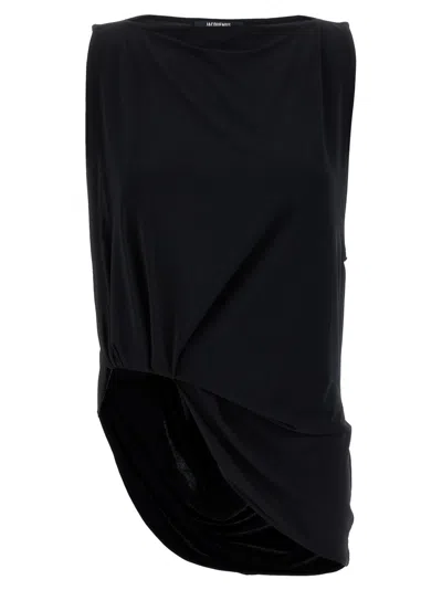 Jacquemus Le Haut Peplo Black Top With Square Neck And Cut-out On The Side In Viscose Blend Woman In Black