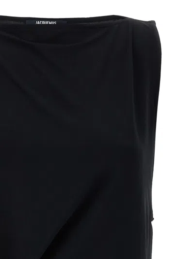 Jacquemus Le Haut Peplo Black Top With Square Neck And Cut-out On The Side In Viscose Blend Woman In Black