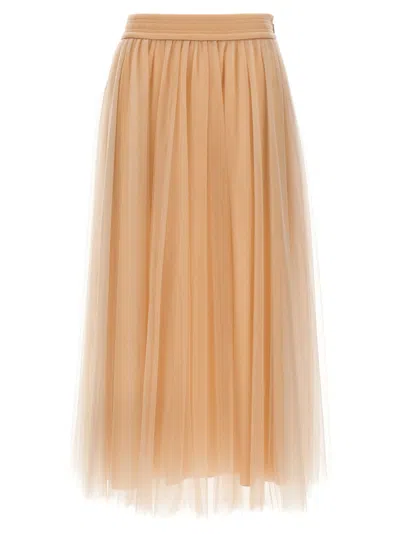 Fabiana Filippi Tulle Longuette Skirt With Flowing Layers In Pink