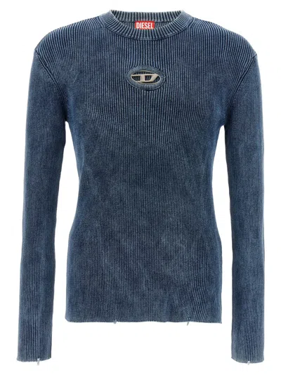 Diesel 'darin' Blue Crewneck T-shirt With Oval D Logo Cut-out On The Front In Blue