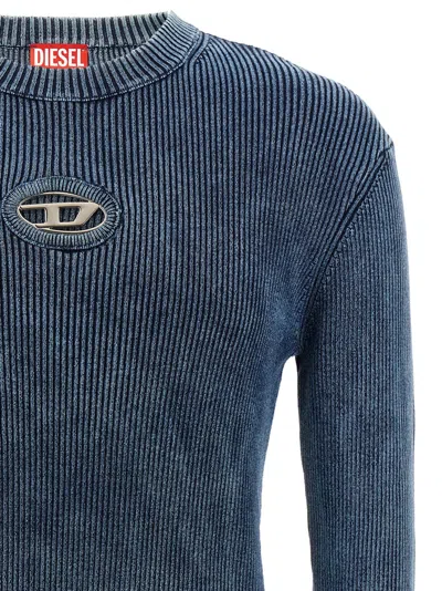 Diesel 'darin' Blue Crewneck T-shirt With Oval D Logo Cut-out On The Front In Blue