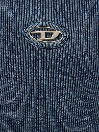 Diesel 'darin' Blue Crewneck T-shirt With Oval D Logo Cut-out On The Front In Blue