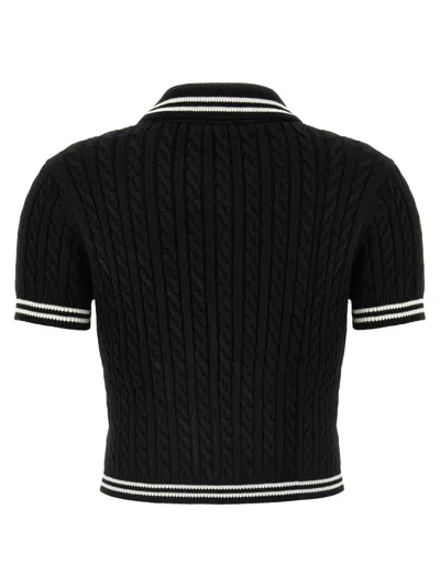 Alessandra Rich Braided Cotton Polo Shirt With Contrast Details In Black