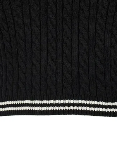 Alessandra Rich Braided Cotton Polo Shirt With Contrast Details In Black