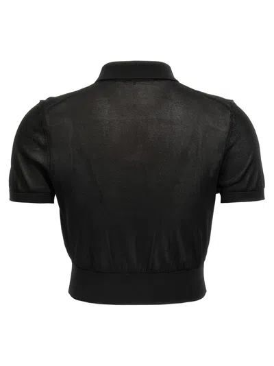 Alexander Wang T T By Alexander Wang Cropped Polo Shirt With Classic Collar In Black
